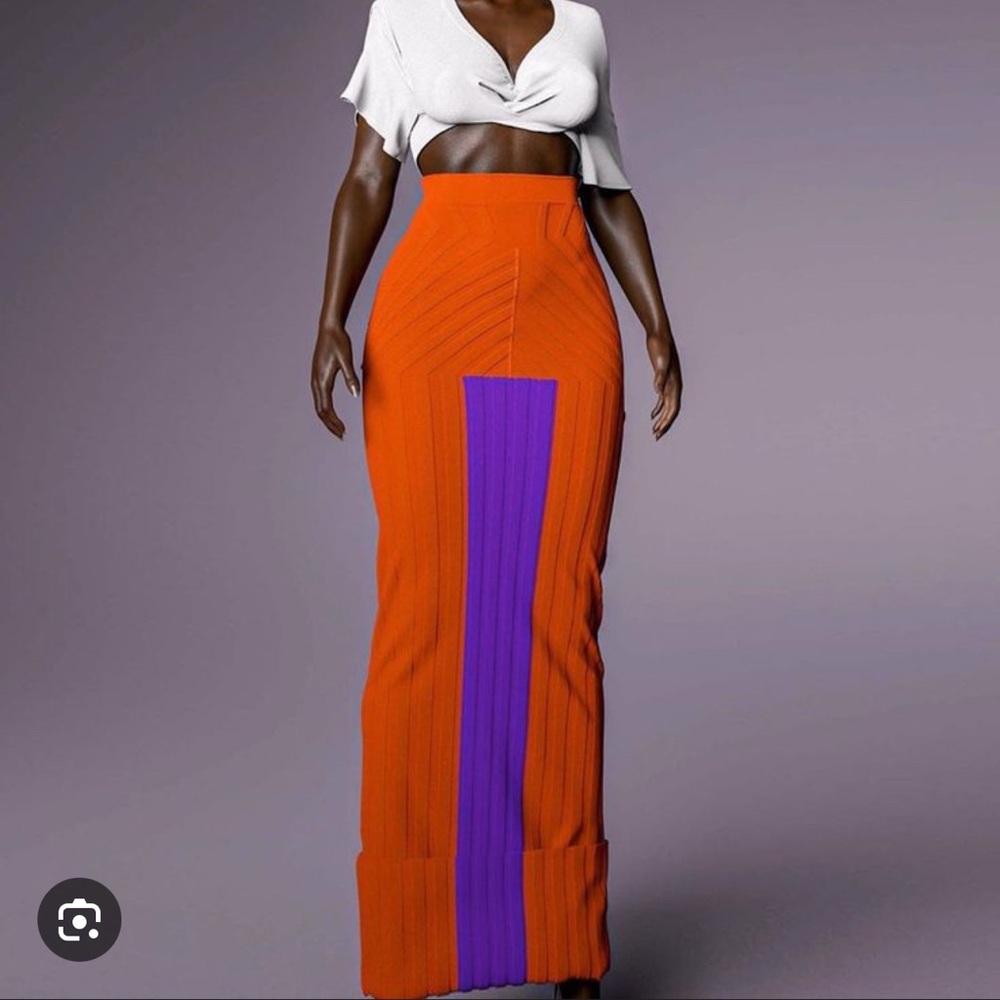 Hanifa Orange and Purple Maxi Skirt